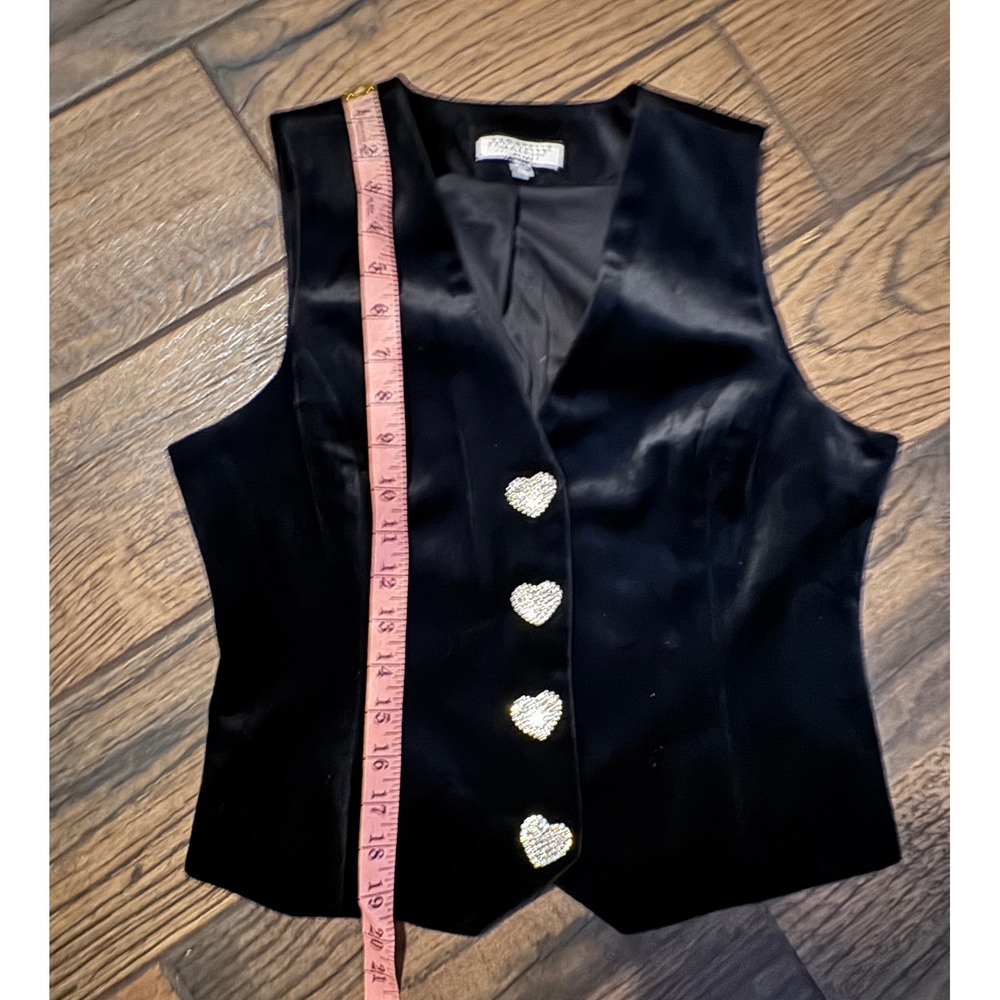 Bagatelle Collection Black Velvet Vest Rhinestone‎ Heart Buttons Women's Size S - Picture 8 of 8